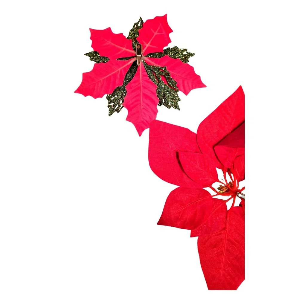NWOT Christmas Poinsettia Flowers Artificial Clip‎ On Red Buffalo Plaid